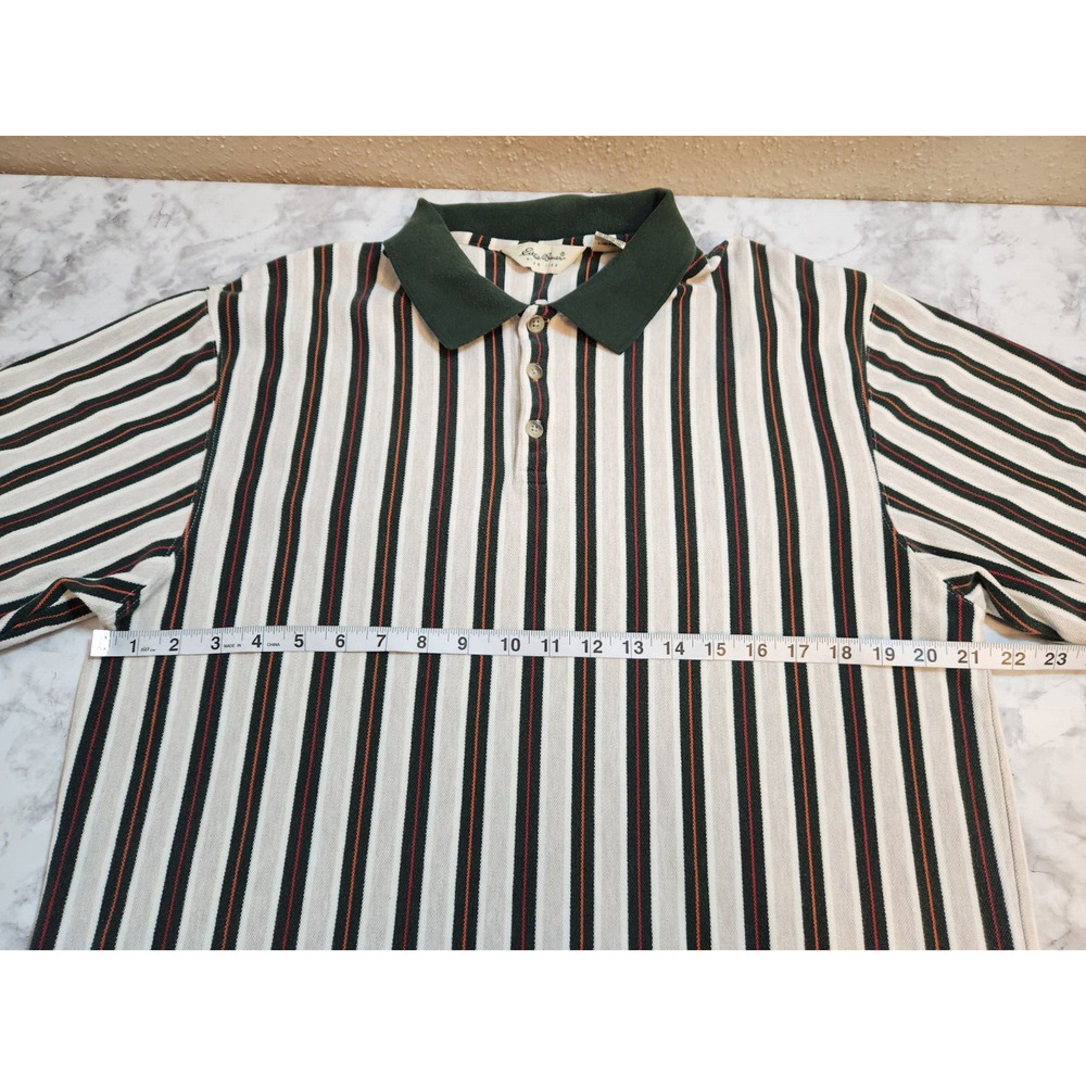 Eddie‎ Bauer Men's Green & Gray Striped Rare Retro Polo Shirt Size L - Picture 4 of 5